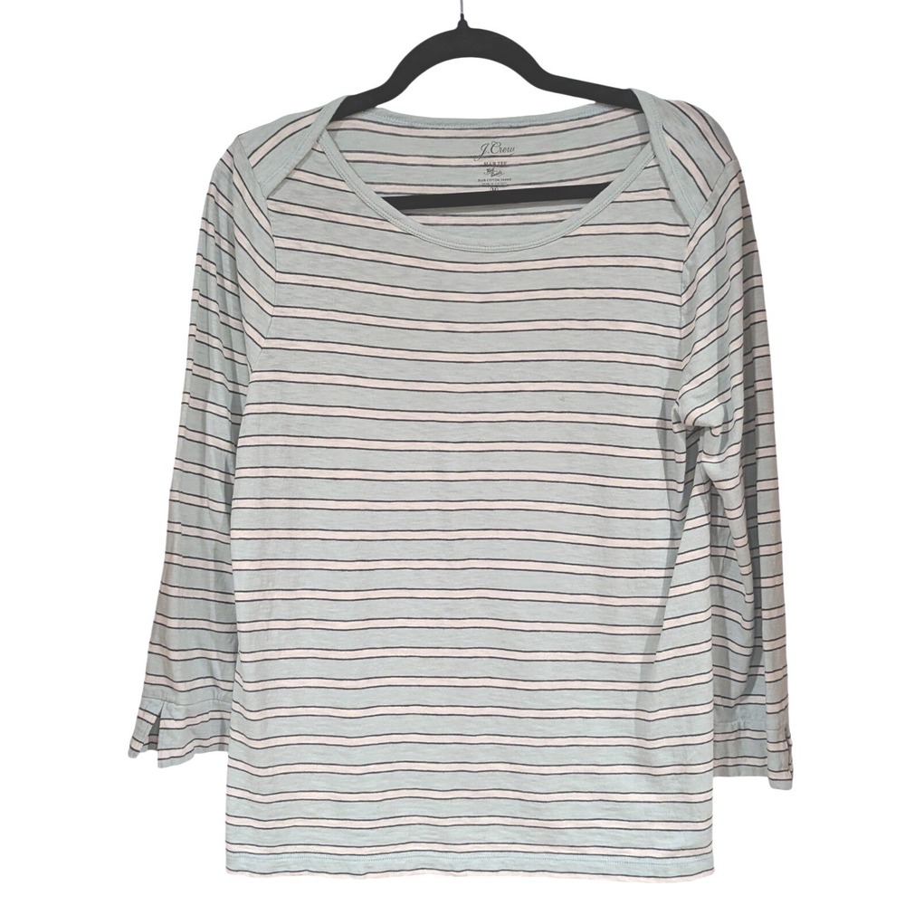 J.Crew Slub Cotton Striped Tee M Blue White Boat Neck Coastal Grandmother Top